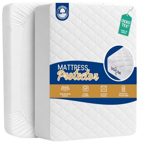 Yorkshire Bedding King Size Mattress Protector – 30cm Extra Deep Soft Mattress Protector King Size Bed - Breathable Anti Allergenic Noiseless Mattress Cover Easy to Use (150x200cm, White)