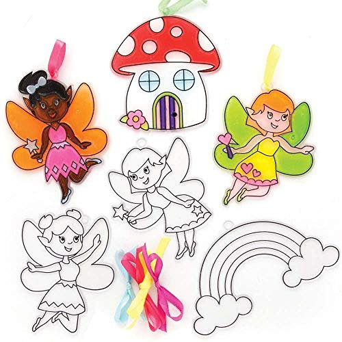 Baker Ross AX907 Fairy Suncatcher Decorations - Pack of 10, Stained Glass Effect For Kids to Decorate and Display for Arts and Craft Activities