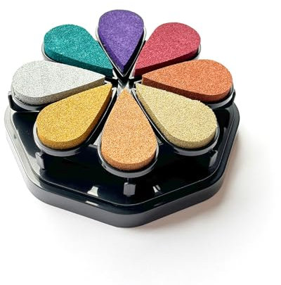 Stemplino® Stempelkissen Set Stempelblume - 8 wasserbasierte Pigmentfarben im Rondell - einzeln entnehmbar - präzises Stempeln für Embossing, Scrapbooking, Bullet Journal (Metallic)