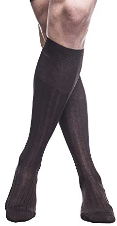 PETTI Artigiani Italiani - Calzini, Calze Uomo, Calzino Uomo, Calze Lunghe e Corte Uomo, 6 Paia Calze Uomo Filo di Scozia, 100% Made in Italy, Costina Lungo Marrone 42-44