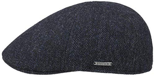 Stetson Texas Herringbone Cap - Schiebermütze Herren - Flatcap mit Baumwollinnenfutter - Schirmmütze Herbst/Winter - Herrenmütze schwarz-blau L (58-59 cm)