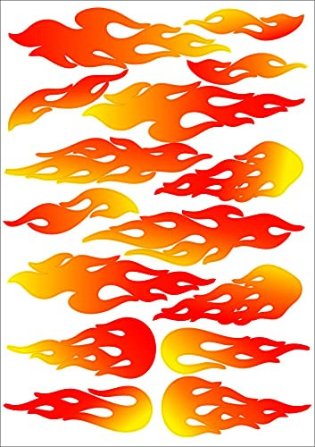 17 Aufkleber Flammen Fire Feuer Sticker Set für Auto, Fahrrad, Vespa, Scooter, Bobby Car