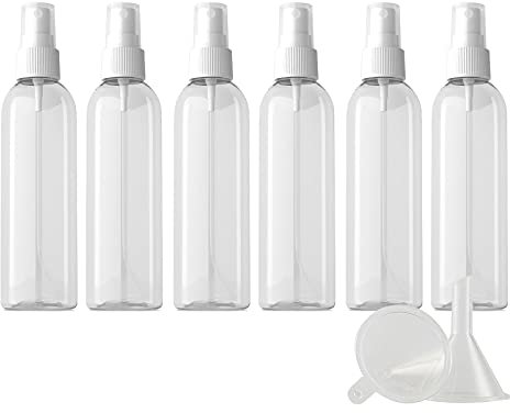 ZEOABSY 6 Piezas Transparente Botella de Spray de Plástico con Pulverizador Blanco, 200 ml Conjunto de Atomizador de Viaje de Niebla Fina Tamaño de Viaje de Botella Limpieza Casa Contenedores