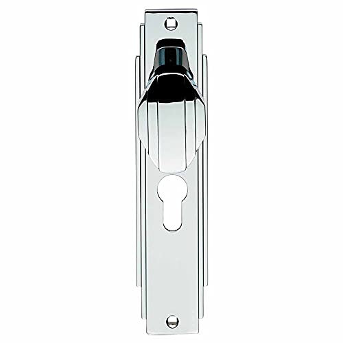 Pair Line Detailed Door Knob on Euro Lock Backplate- 205 x 45mm- Polished Chrome | Designer Lever on Backplate Door Handle - Internal Door Hardware - Lock, Euro, Oval and Latch Options Available