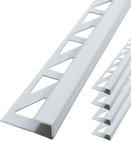 Dalsys 5x Fliesenschiene 2,5m x 8mm Eckprofil Quadratprofil Aluminium (eloxiert) Weiß, Fliesenprofil