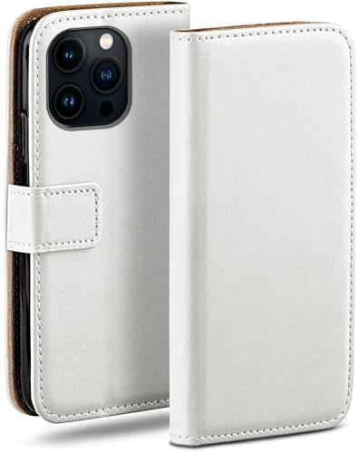 moex Book Case für iPhone 13 Pro Max Handyhülle mit Kartenfach, Hülle klappbar 360 Grad Schutzhülle, Klapphülle Flip Case Cover, PU Leder Handytasche Lederhülle, Weiß