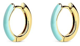 SINGULARU - Pendientes Aro Sky Enamel. Latón con Acabado Baño de Oro de 18 Kt. Cierre Congo. Joyas para Mujer