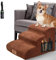 MASTERTOP Escaliers pour Chiens à 3 Marches en Éponge Haute Densité, Échelle Large pour Animaux de Compagnie, Escaliers Chien Antidérapant avec Housse Amovible pour Monter Canapé et Lit (Marron)