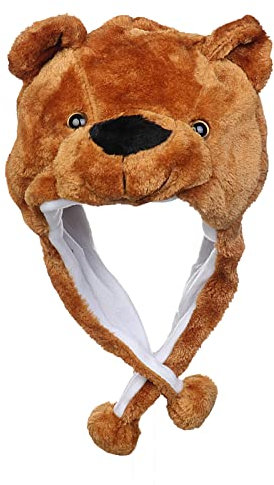 JK Home Bonnet Animal 3 en 1 Chapeau d'hiver Velours Echarpe Gants Cache Cou Oreilles Chaud Ours Marron Court