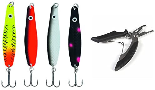 Meerforellen-Blinker Set Dega Jumper mit Einzelhaken oder Drilling je nach Wahl von Jenzi, 4 Stück, 25 Gramm 8cm Lars Hansen+ gratis Angelschere (Set # 3)