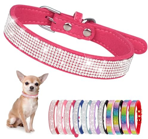 Hundehalsband Kleine Hunde, Halsband Welpe Mit Strass Perlen Glitzer Kristall Steine MäDchen Halsband Katze HüNdin Strasssteinen,Heißes rosa XXS