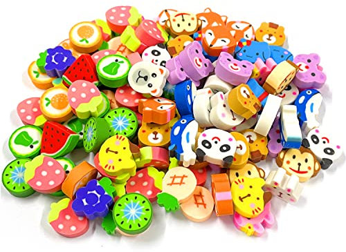 100 stück Kinderradiergummis, niedliche Tierradiergummis, Bleistiftradiergummis, Cartoon-Radiergummis, geeignet für Hausaufgabenbelohnungen, Klassenzimmerbelohnungspreise, Kindergeschenke