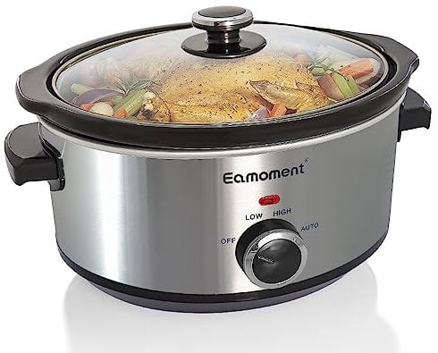 Eamoment ESC-35A-OSSL 3,5L|200 W Slow Cooker avec 3 niveaux de chauffage et indicateur de puissance, passe au lave-vaisselle et avec poignées de transport, argenté