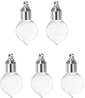 sourcing map 5pcs Name on Rice Glass Vial Pendant 6mm Width Flat Heart Shape Screw Cap Pendant Clear Vial Necklace Hanging Wish Bottles for Liquid Sand Ashes DIY Pendant Craft Souvenirs