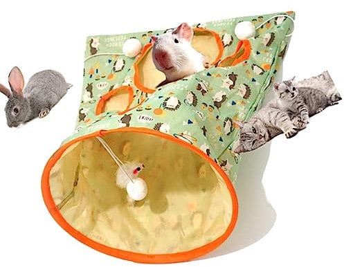 Katzentunnel-Taschenspielzeug, 5 Löcher, Interaktives Niedliches Muster, Haustier-Bohreimer, Kratzfest, Leicht, mit Plüschbällen für Katzen (Igel)