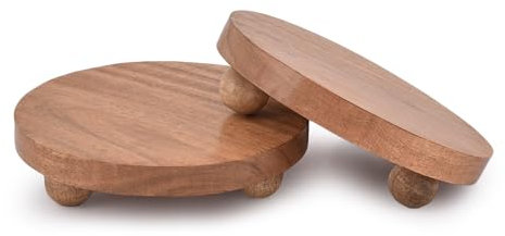 Indus Lifespace Round Acacia Wood Display Stand Wood Stand for Display Wooden Risers for Kitchen/Bathroom Counter/Plant Stand (15.24cm x 15.24cm x 3.81cm), (Set of 2)
