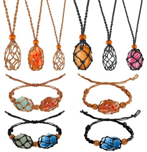 EEEKit 10 Stück Crystal Necklace Holder Cord,2 Farben Leeren Stein Halskette Und Armbänder Halter,Ajustable Quarz Stein Halskette Cord Für Amulett Anhänger Halskette Schmuck Machen