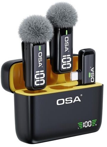 OSA microfono inalambrico para teléfono con Estuche de Carga y transmisor Pantalla Digital - Juego de 2, para teléfono Tipo C, grabación, grabación de vídeo Profesional(Tipo C)