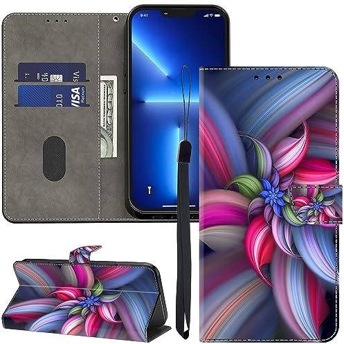GLANDOTU Lederhülle für Huawei P30 Lite Hülle, Kartensteckplätzen Muster Flip Motive Wallet Handyhülle Tasche Case Schutzhülle Kompatibel mit Huawei P30 Lite Hülle - Auffällige Blume