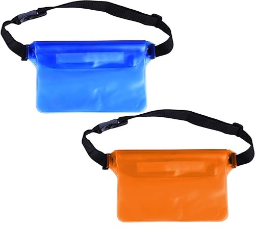 DDKY 2 pièces Sac Etanche, Pochette Etanche Plage,bidon Etanche,Sacoche Etanche,Plastique Housse à Ceinture/Etui Imperméable/Sac pour Nautique,Pêche,Kayak,Baignade,Protection Téléphone/Argents/Cartes
