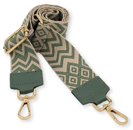 BRISE Taschengurt für Damen & Herren, 5cm Breiter Schultergurt, Verstellbarer 80-130 cm Taschenriemen aus Polyesterstoff und Leder, Stylischer Riemen mit 360 Drehbarer Kopf (Zickzack - Mintgrün)