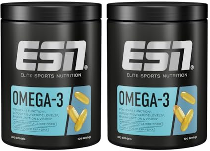 ESN Super Omega-3, 2 x 300 Kapseln, hochdosiert Fischöl mit 400 mg EPA und 300 mg DHA pro Kapsel