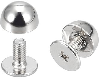 QUARKZMAN Remaches de Tachuelas con Tornillo, 8 Sets de Remaches de Tachuelas Redondas de 8x5mm para Manualidades de Cuero, Bolsos, Cartera y Cinturones, Plateado