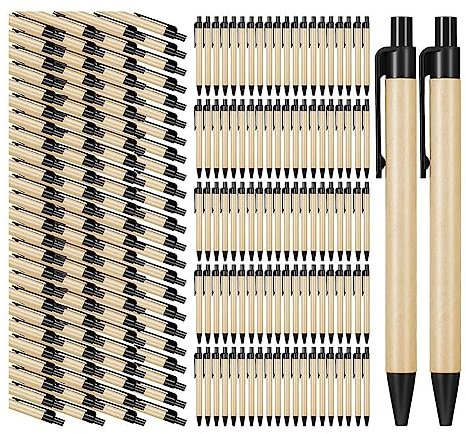 Juwacoo 200 Stück Kugelschreiber Set, Schwarz Bambus Kulischreiber, Kugelschreibern Tintenroller Set, Bambus Stift Ballpoint Pen, Bambus Holzkugelschreiber, Einziehbare Kugelschreiber