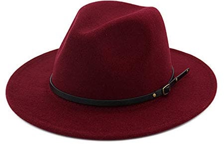 DRESHOW Damen Fedora Hut Filzhut Lederband Hüte Winter Mode Fedora Hut Mit Breiter Krempe Filzhut Outdoorhut