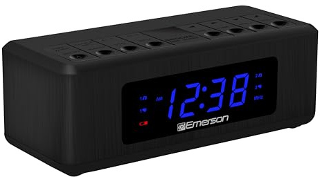 Emerson CK2023AM/FM Dual Alarm Clock Radio with 0.6 Blue LED Display, 4-Level dimmer, and Wake to Radio/Buzzer Alarm, Black
