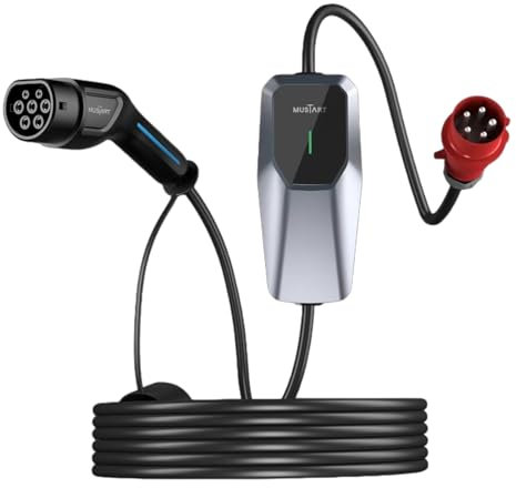 MUSTART 16A 3-Phasen 380V Typ 2 tragbares EV-Ladegerät mit CEE-Stecker, bis zu 11 kW Ladeleistung, 6.5m Ladekabel für alle Typ-2-Elektrofahrzeuge und Plug-in-Hybride