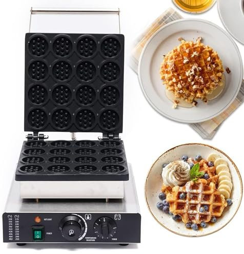 PJDDP Commercial Waffle Maker, 16PCS Mini Round Belgian Waffle Iron with Temp and Time Control, 1750W Non-stick Electric Waffle Baker Machine for Bakery,Restaurant,Hotel,Snack Bar,Cafes