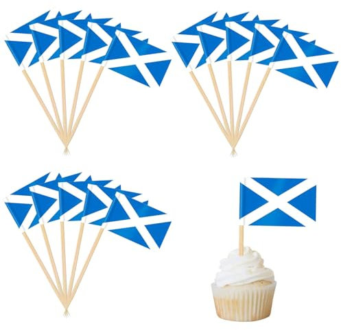 100 Stück Schottland Cocktail Stick Flaggen,Zahnstocher Flaggen,deko kuchen flagge für Obst Picker Papier Kuchen Topper Sticks,Klein Mini Zahnstocher für Europäische Meisterschaft,Olympische
