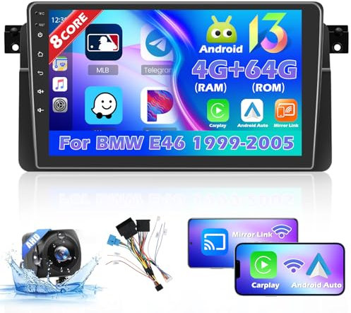 [8Cores 4G+64G] Hikity Autoradio Android 15 Für BMW 3er E46 1999-2005 9Zoll Touch Display Auto Radio mit 1280 * 720 Pixel 32EQ DSP FM RDS Wireless Carplay Android Auto GPS Navi WiFi Rückfahrkamera