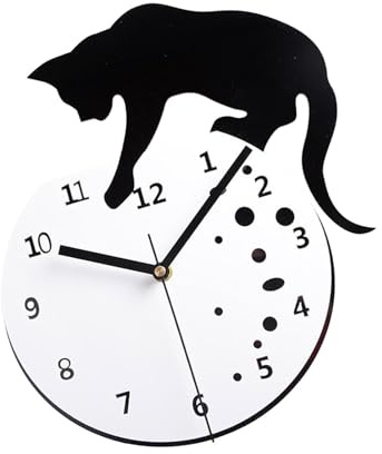 MagiDeal Nicht tickende Katzen-Wanduhr für Wohnzimmer, Schwarze arabische Zahlen, geräuschlose Hängeuhr, analoge Uhr für Esszimmer, Klassenzimmer, Zuhause, Ohne Fisch