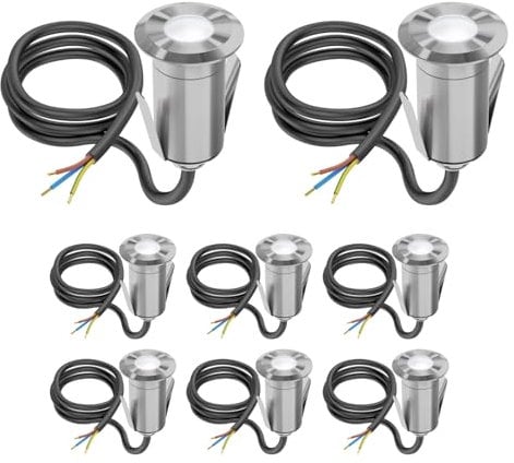 ledscom.de 8 Stück LED Bodeneinbauleuchte GLOX für außen, IP67, aluminium, rund, 35mm Ø, weiß, matt