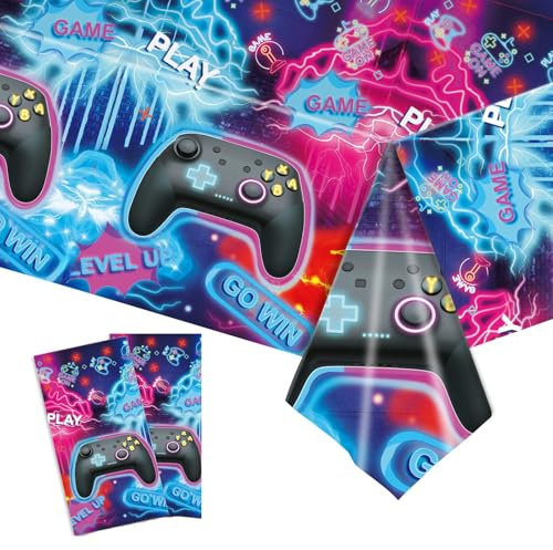 2Pcs Gaming Table Cloth, 137*274cm Plastic Table Cover for Video Party - Boys Girls Birthday Decorations and Theme Party Supplies