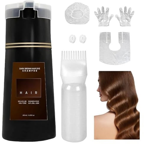 Hair Dye Shampoo, Instant Herbal Coloring Shampoo, Natural Plant Hair Dye Shampoo, Hair Color Shampoo For Gray Hair, Long Lasting Hair Color Shampoo For Women & Men (Dark Brown)