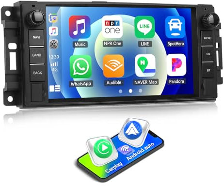 [2+64G] SIXWIN Android 13 Autoradio für Ram Jeep Wrangler JK Dodge Challenger mit Carplay/Android Auto/Mirrorlink,7 Zoll Kapazitive Touchscreen Unterstützt WiFi GPS FM Bluetooth EQ
