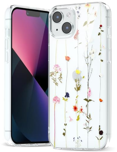 Svanove for iPhone 13 Mini/ 12 Mini Case Flower, Girly Cute Clear Floral Aesthetic Design, Slim Thin Transparent Hard Shell Plastic Phone Case for Women Girls, Trendy Elegant Pattern, Wildflower