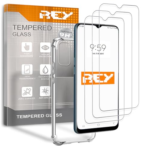 REY 3X Protector de Pantalla y Funda Anti-Shock para OPPO A16 - A16s - A54s, Cristal Vidrio Templado y Silicona TPU de Alta Resistencia
