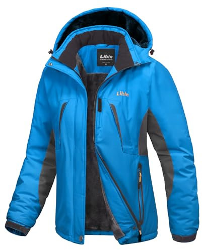 Libin Winterjacke Damen Warm Skijacke Snowboardjacke Softshelljacken Funktionsjacke Wasserdicht Winter Jacken Warme Gefüttert Outdoor Wintermantel Fleece Übergangsjacke Blau S