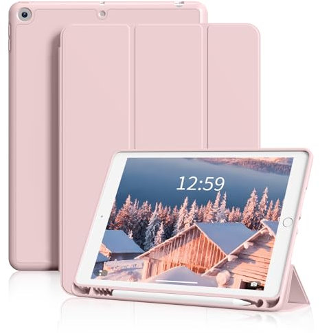 ZKTUYU for iPad 9th Generation Case 2021 / iPad 8th Gen 2020 / iPad 7th Gen 2019 with Pencil Holder, Smart Stand Case with Soft TPU Back Cover for iPad 10.2 inch, Auto Sleep/Wake, Pink