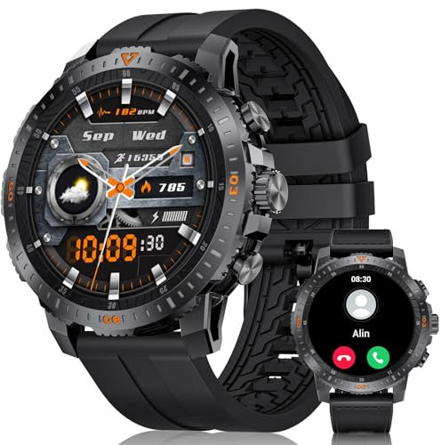 DREMAC Smartwatch Herren mit Telefonfunktion,500 mAh Akku/1,43'' Amoled Display-Fitnessuhr,110+ Sportmodi,IP68 Wasserdicht Sportuhr mit 24/7 Herzfrequenz,Schlafmonitor für Android iOS