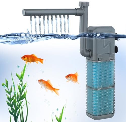 4 in 1 Internal Fish Tank Filter, 800 L/H Aquarium Filter Pump with Spray Bar, 9W Quiet Fish Tank Filter Pump for Tanks up to 250L, Powerful Submersible Water Pump for Turtle Tropical Fish