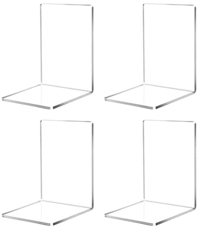 klar Acryl Buchstützen, Klarer Buchständer aus Acryl, Buchstützen-Set, Acryl Regal - 4 Set 12 * 12 * 17.5cm Buchstützen, Buchständer für optimale Ordnung und Raumausnutzung