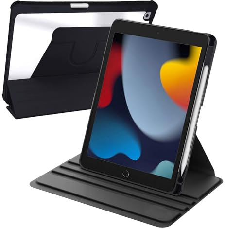 Coque Rotative Compatible avec iPad 10,2 Pouces (9ème/8ème/7ème Génération, 2021/2020/2019), iPad Air 10.5 2019 / iPad Pro 10.5 2017, avec Porte-Stylet, Réveil/Sommeil Auto, Noir