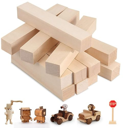 Schnitzholz Linde - 12er Pack Holzblock 10 x 2,5 x 2,5 cm Natürlich Linde Holzblock DIY Zum Drechseln und Holz Schnitzen - Für Kinder