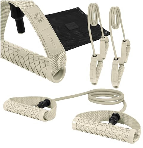 Widerstandsbänder Set mit Griffen – 3 Resistance Bands aus Naturkautschuk – Fitnessbänder mit Tasche für Krafttraining, Physiotherapie & Pilates – Expander für Muskelaufbau & Ganzkörpertraining