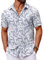 COOFANDY Chemise hawaïenne à manches courtes pour homme - Chemise d'été boutonnée Aloha, Feuilles de palmier bleues et blanches, L